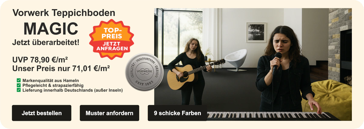 alt="Vorwerk Teppichboden MAGIC in modernem Wohnzimmer mit musiziereenden Damen